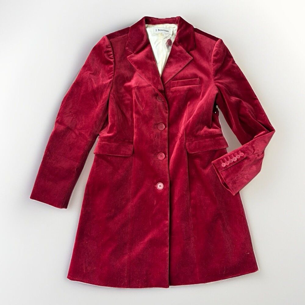 J Peterman Vintage Red Velvet Coat Jacket Blazer Womens 12 Long Steampunk Goth